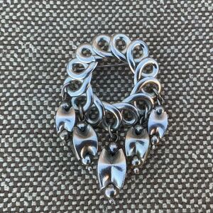 Vintage Silver Circular Dangly One-Of-A-Kind Pin Brooch